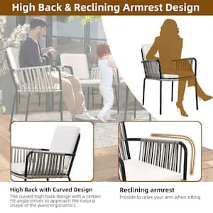Outdoor Dining Chair Set of 4, All-Weather Rope and Rattan Woven Chairs, with Cushions for Patio, Backyard, Poolside