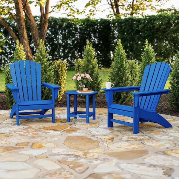 Grant Park Blue 3-Piece Plastic Traditional Curveback Adirondack Pacific Patio Conversation Set