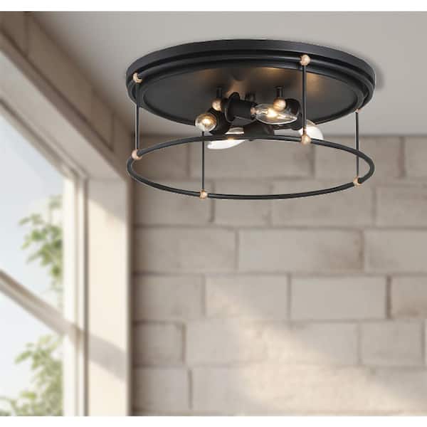Westchester County 16.5 in. 4-Light Sand Black with Skyline Leaf Flush Mount