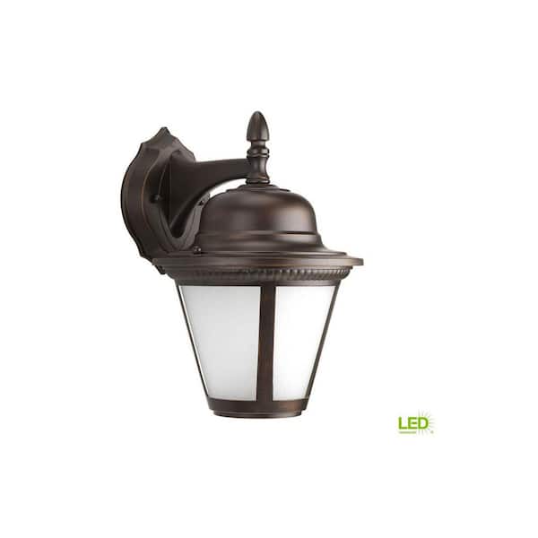 Progress Lighting Westport LED Collection 1-Light Antique Bronze Etched Seeded Glass Traditional Outdoor Medium Wall Lantern Light
