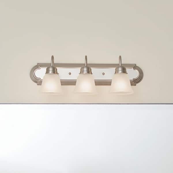 Independence 24 in. 3-Light Brushed Nickel Traditional Bathroom Vanity Light with Frosted Glass Shade