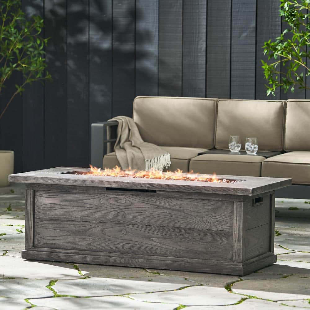 56" Gray Woodgrain Propane Fire Pit Table
