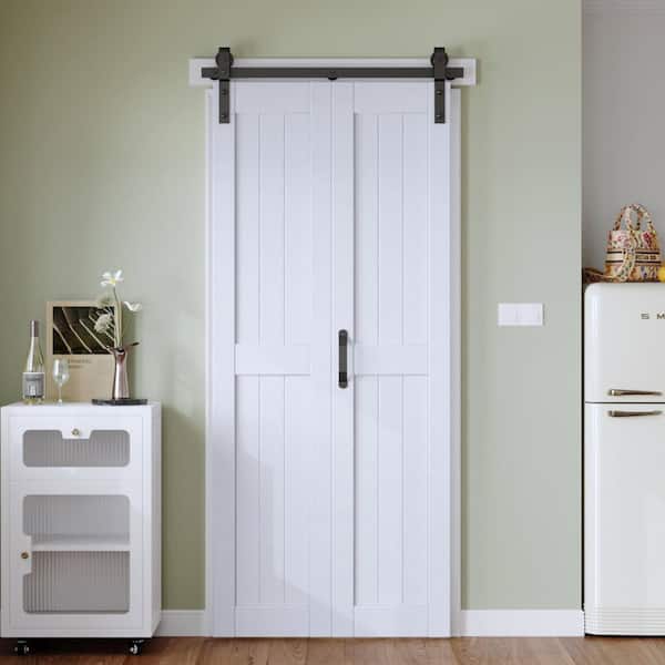 42 in. x 84 in. Solid Core White Finished MDF Wood Bi-fold Door with Hardware Kit