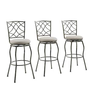 Cliff 24-30 in. Adjustable Pewter Gray Metal Swivel High Back Bar Stools with Fabric Seat Set of 3