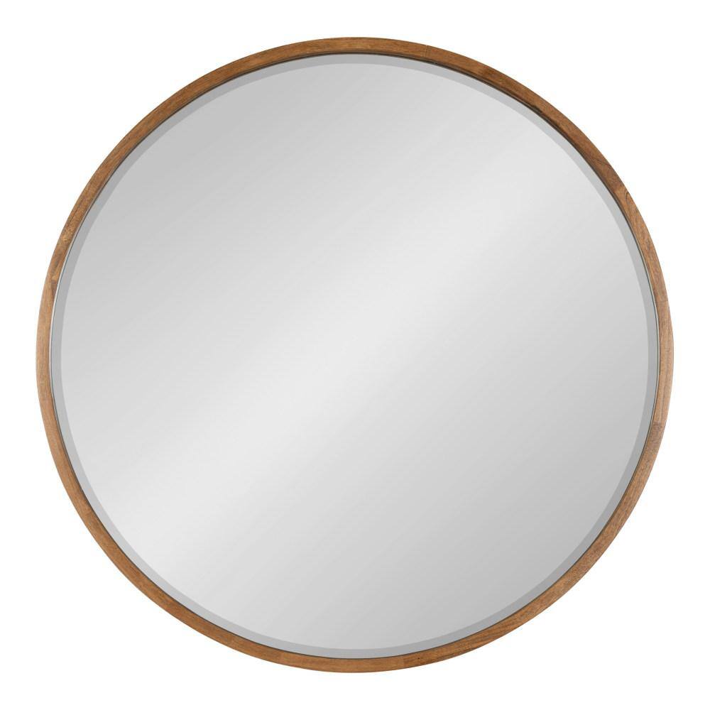 34" Round Walnut Wood Bathroom Vanity Mirror