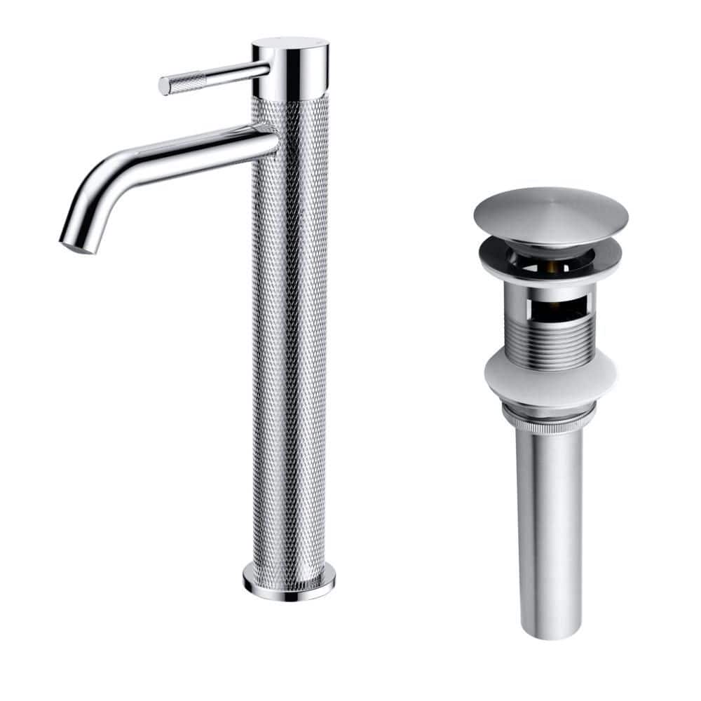 Gotonovo Polished Chrome Vessel Sink Faucet – Single Handle Tall Spout Lavatory Mixer With Pop-Up Drain, 1-Hole Deck Mount