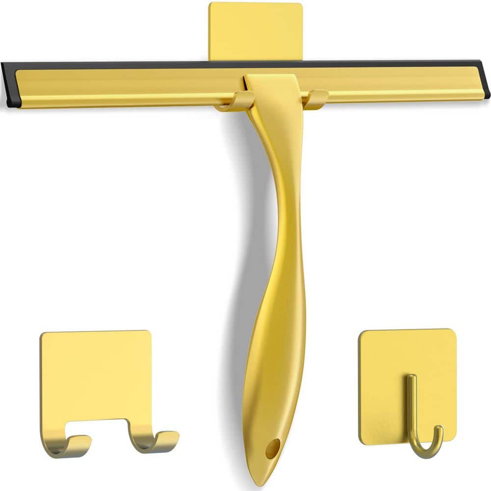 10 in. All-Purpose Stainless Steel Shower Squeegee, with 2 Adhesive Hooks for Door, Window, Tile, Car, Golden (1-Pack) price history on PriceWatchPro