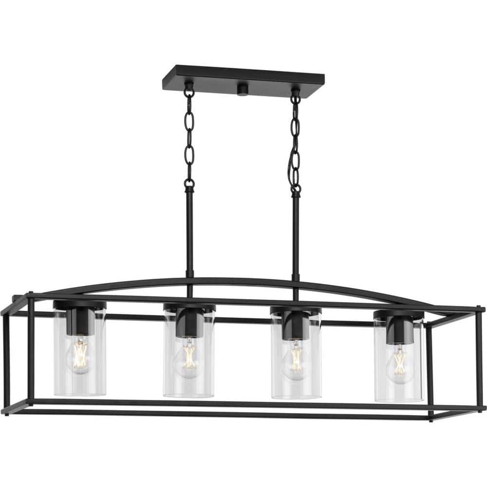 Swansea Collection 4-Light 36 in. Matte Black Transitional Outdoor Chandelier with Clear Glass Shades price history on PriceWatchPro