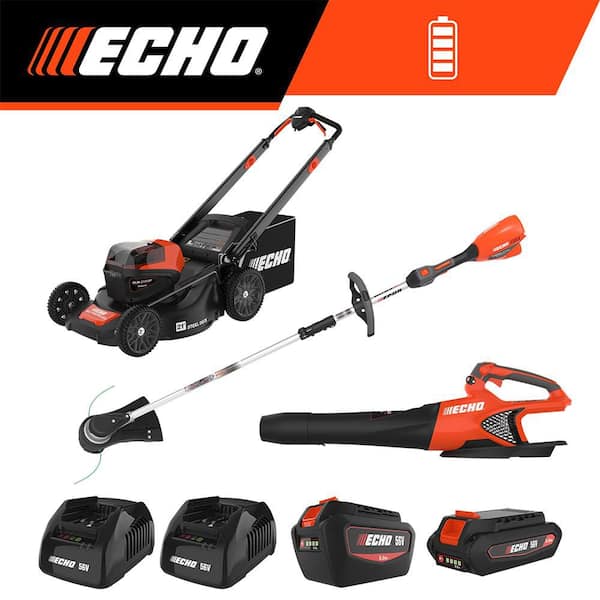 56V Cordless Battery Lawn Mower, String Trimmer and Blower Combo Kit with 2.5Ah and 5.0Ah Batteries and Charger (3-Tool)