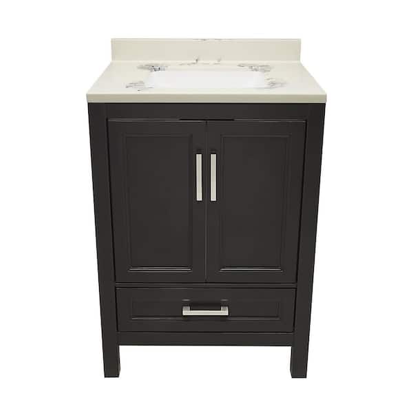 Ella Nevado 25 in. W x 19 in. D x 36 in. H Bath Vanity in Brown with Cultured Marble Vanity Top Sink in Carrara White