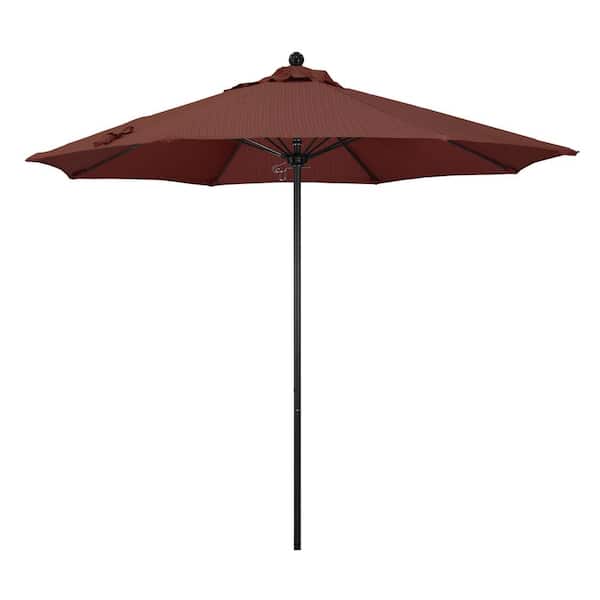 California Umbrella 9 ft. Black Aluminum Commercial Market Patio Umbrella with Fiberglass Ribs and Push Lift in Terrace Adobe Olefin