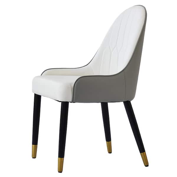 Set of 2 Ergonomic PU Leather Dining Chair Morden Desk Chair with Solid Wood Metal Legs and Backrest, Gray