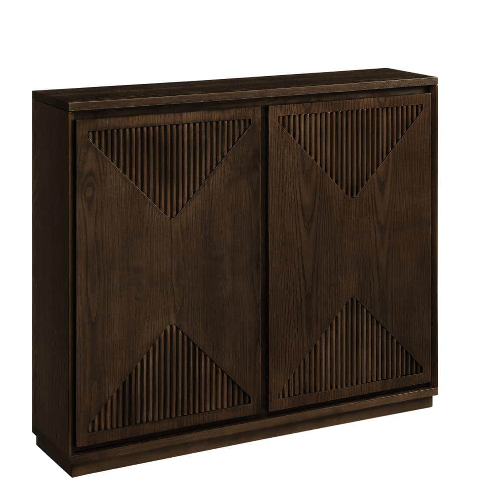 Brown Wood Buffet with V-Shape Fluted Doors, Adjustable Shelves, Outlet Holes for Coffee Bar price history on PriceWatchPro