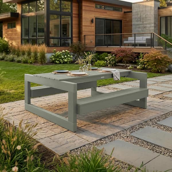 Monroe Modern 72 in. Eucalyptus Rectangle HDPS Poly Lumber Recycled Plastic Picnic Table Seats 6 People