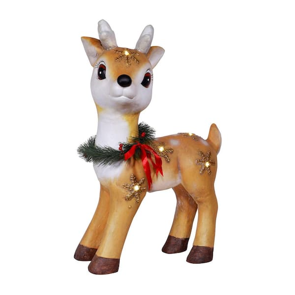 Alpine Corporation 23 in. Tall Vintage Christmas Reindeer with Warm White LED Lights