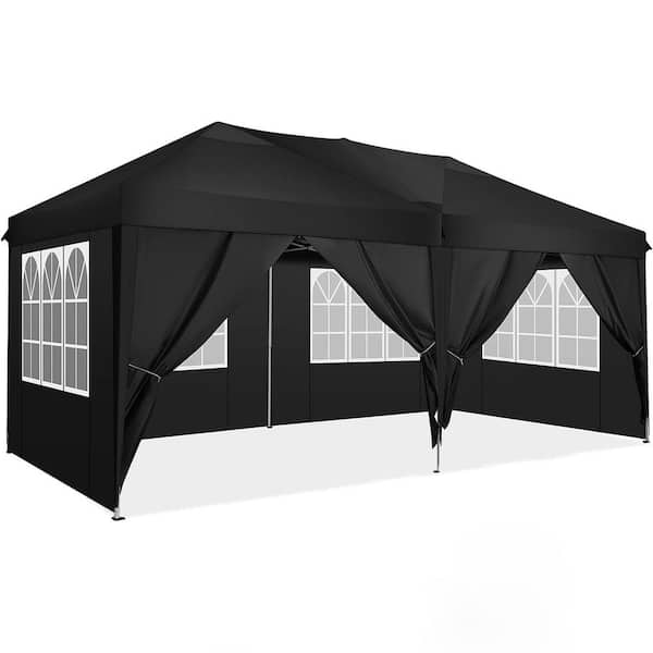10 ft. x 20 ft. Black Pop-Up Canopy with 6-Removable Sidewalls, Carrying Bag and 4-Weight Bags, UPF 50