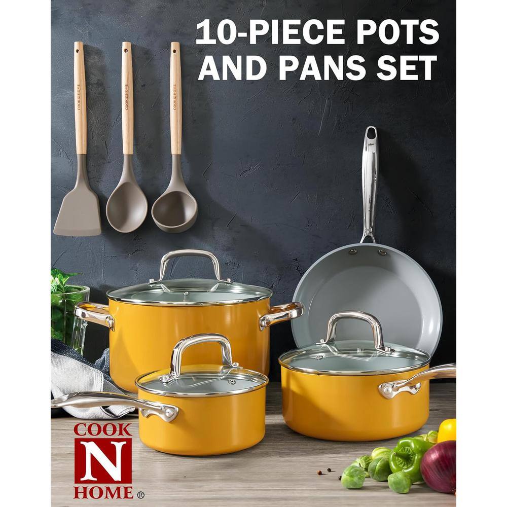 Yellow 6-Quart Aluminum Nonstick Stockpot with Glass Lid