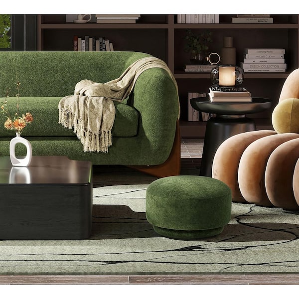 Trulian Green Fleeced Teddy Modern Upholstered Footstool Ottoman