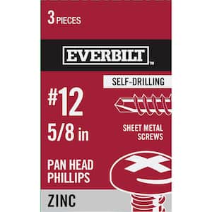 #12 x 5/8 in. Zinc Plated Phillips Pan Head-Self-Drilling Sheet Metal Screws (3-Pack)