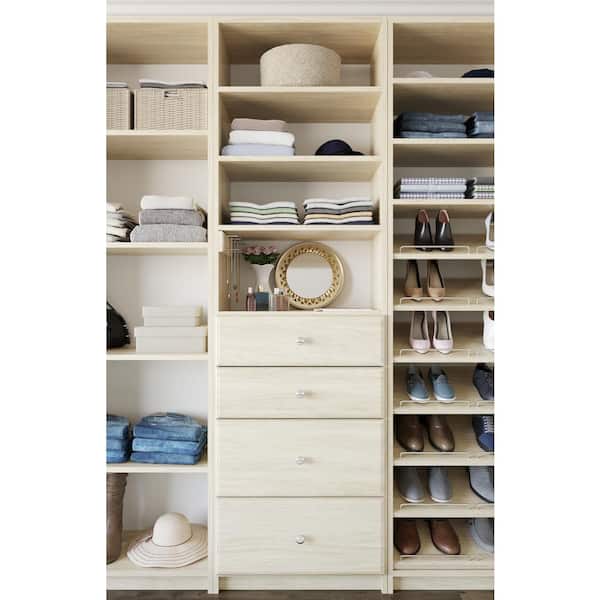 14 in. W D x 25.375 in. W x 84 in. H Wheat Drawer and Shelving Tower Wood Closet System