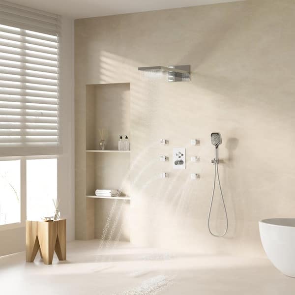4-Spray 22 in. Rectangular Wall Mounted Dual Shower Head and Handheld Shower Head 2.5 GPM in Chrome