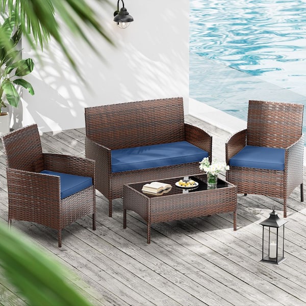 36 in. x 18 in. (3-Piece) Outdoor Patio Replacement Seat Cushions Fit for Loveseat Sofa Lounge Chair Furniture Blue