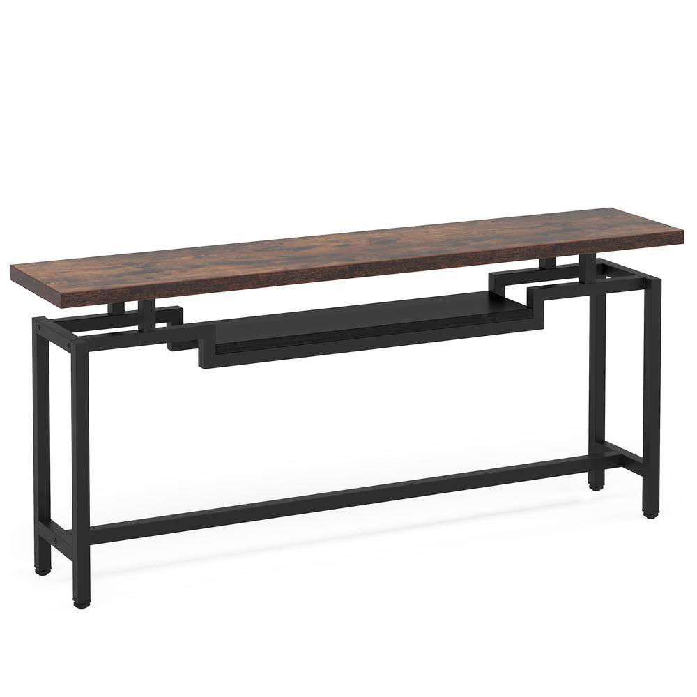 BYBLIGHT Turrella 70.9 in. Black Rustic Brown Rectangle Wood Sofa