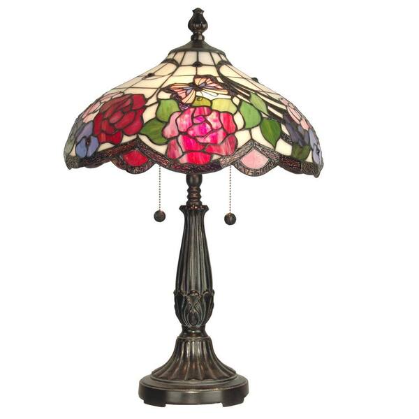 Dale Tiffany Butterfly Rose 24 in. Antique Golden Sand Art Glass Table Lamp-DISCONTINUED
