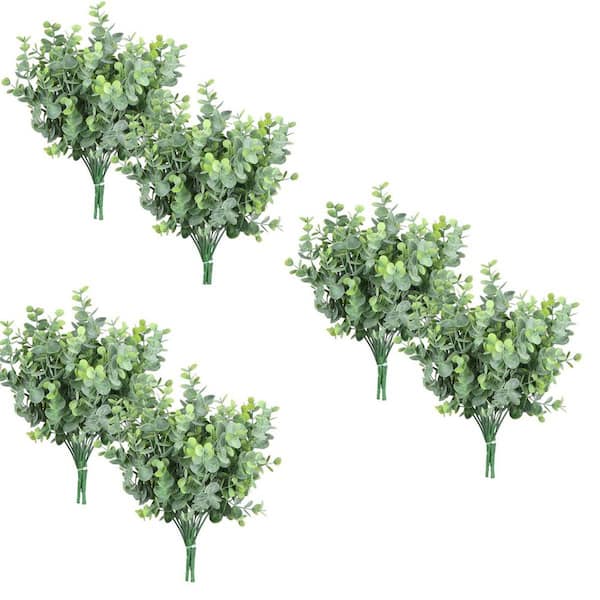 12 in. in Green Artificial Eacalyptus Sten Fake Dusty Frosted Eucalyptus Stems Branches for Planter Table Decor 6-Pcs