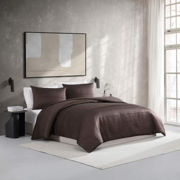 Illusion Lines 3-Piece Brown Jacquard Polyester Queen Comforter Set
