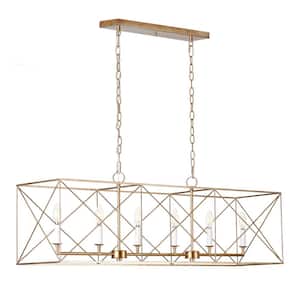 46.06 in. 6-Light Farmhouse Rectangular Gold Chandeliers Kitchen Island Candle Hanging Ceiling Lights