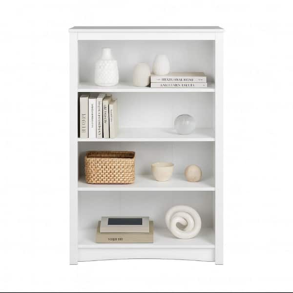 Prepac Sonoma 48 in. Tall White Engineered Wood 4-Shelf Bookcase Transitional Book Shelf with 3-Adjustable Storage Shelves