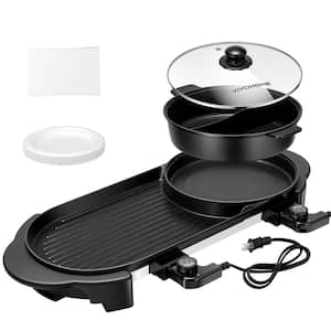 2-in-1 Electric Indoor Black Grill and Hot Pot with Removable Pot and Non-Stick Baking Pan