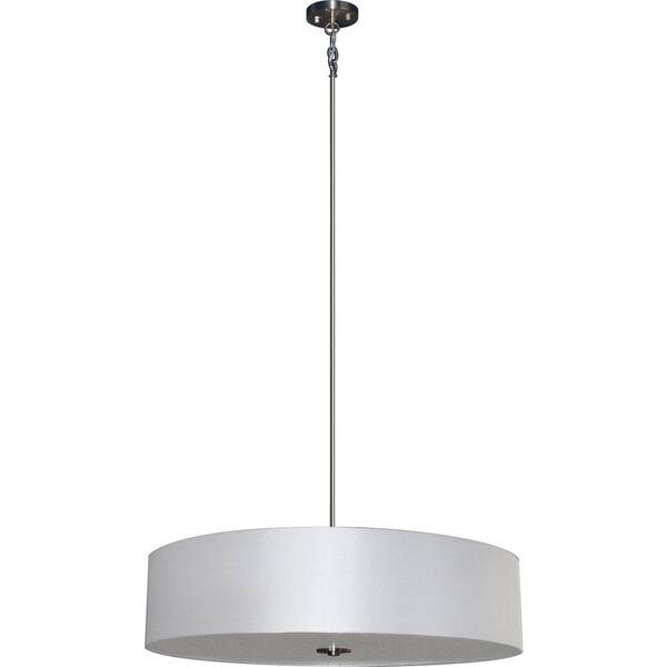 Illumine 5-Light Satin Steel Chandelier with Pristine White Fabric Shade