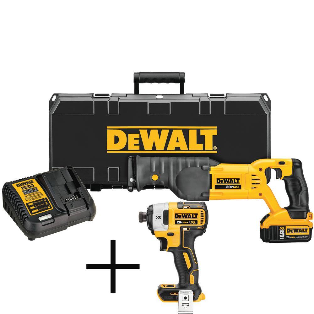 DEWALT 20V MAX Cordless Reciprocating Saw, 20V MAX XR 3-Speed 1/4 in. Impact Driver, (1) 20V 5.0Ah Battery, and Charger DCS380P1W887B Sansujyuku sansujyuku.com
