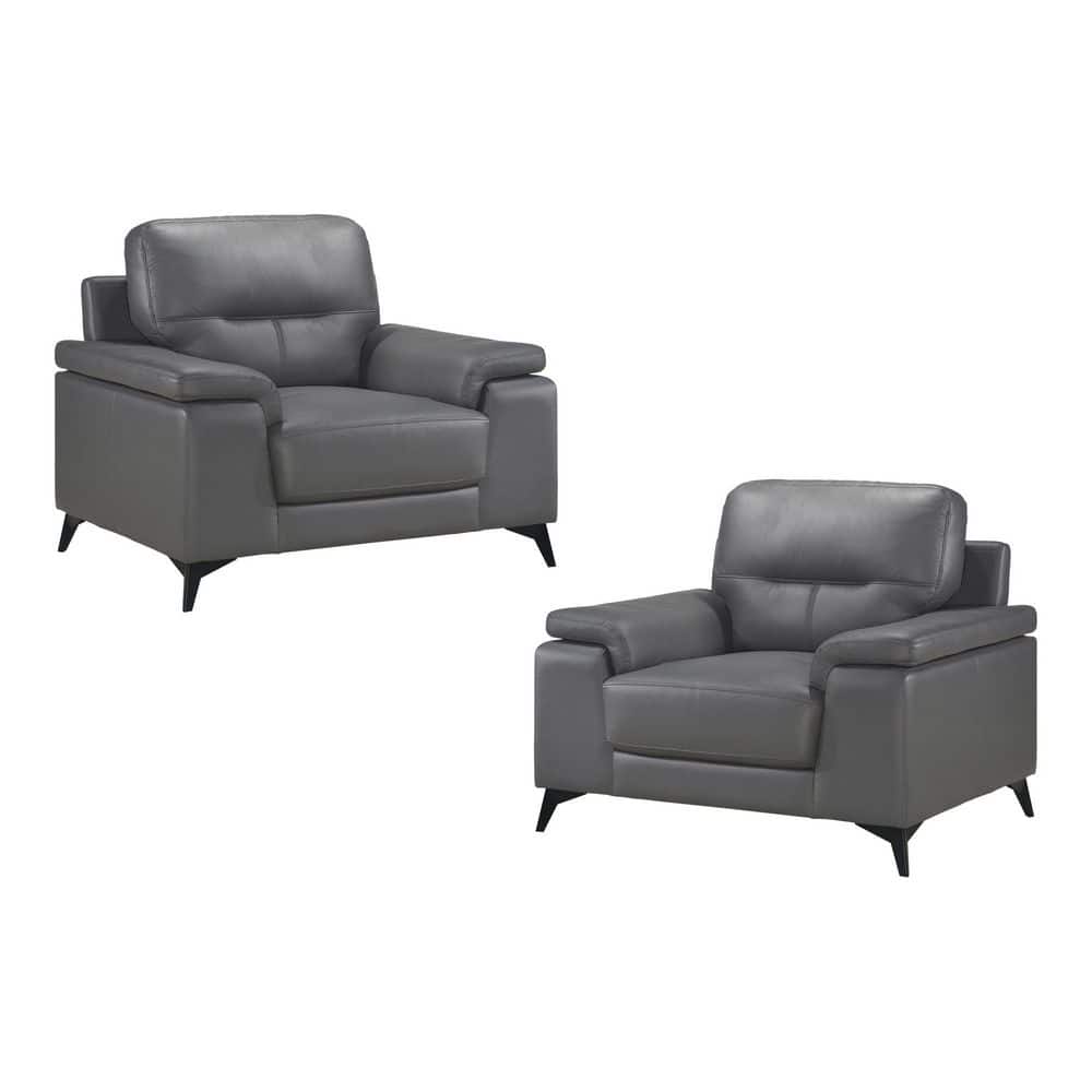 EVERGLADE HOME Argonne Dark Gray Leather Accent Chair (Set of 2) LX