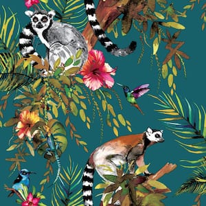 Tropical Lemur Teal Blue Non-Pasted Wallpaper Roll (Covers 56 sq. ft.)