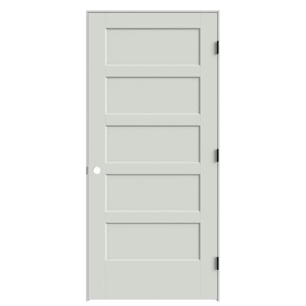 Masonite 36 in. x 80 in. 5-Panel Bayshore Left-Hand Solid Core Ultra Pure White Molded Composite Single Prehung Interior Door