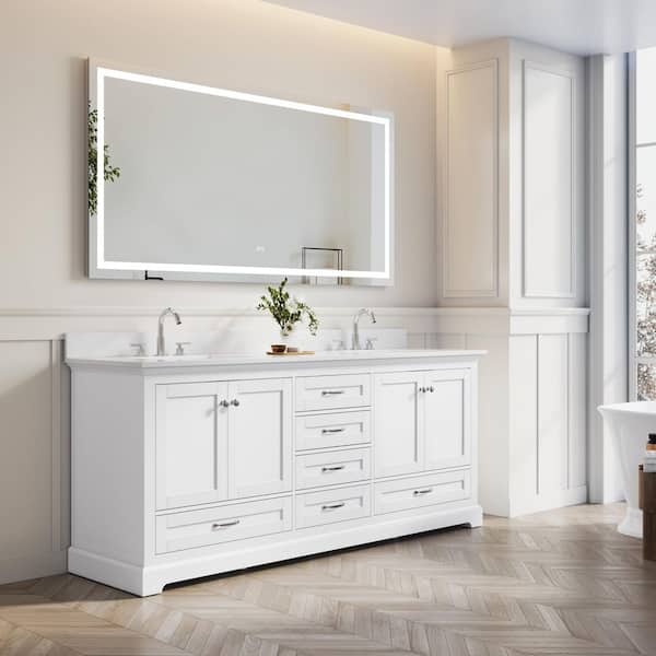 WELLFOR 80 in. Double Sink Freestanding White Bath Vanity with