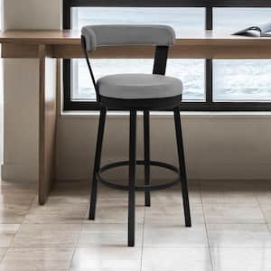 Bryant 26 in. Gray/Black High Back Metal Counter Stool with Faux Leather Seat