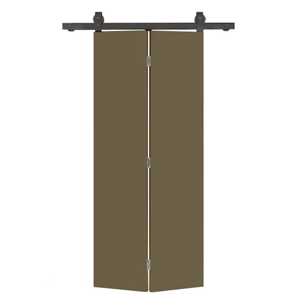 CALHOME 30 in. x 80 in. Olive Green Smooth Flush Hardboard Hollow Core Composite Bi-Fold Barn Door with Sliding Hardware Kit