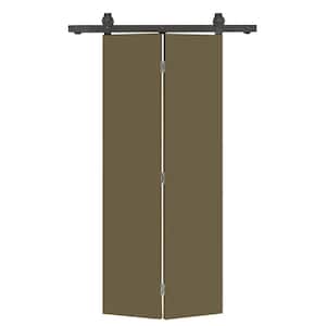 36 in. x 80 in. Olive Green Smooth Flush Hardboard Hollow Core Composite Bi-Fold Barn Door with Sliding Hardware Kit