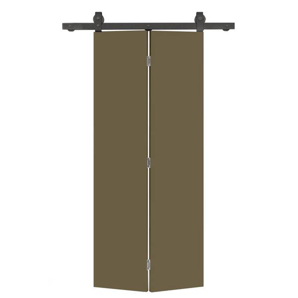 CALHOME 36 in. x 80 in. Olive Green Smooth Flush Hardboard Hollow Core Composite Bi-Fold Barn Door with Sliding Hardware Kit
