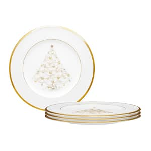 Palace Christmas Gold 8.5 in. (White) Bone China Holiday Accent Plates, (Set of 4)