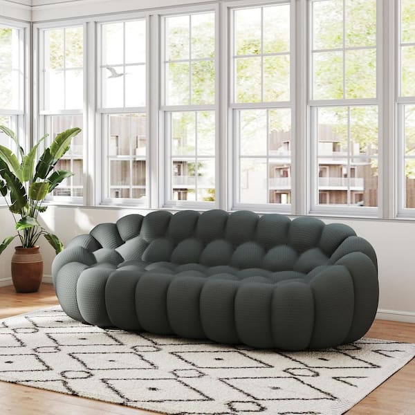 Magic Home Luxury 98 in. Gray Solid 3D Knitted Fabric 3-Seater Loveseat Modern Bubble Couch Sofa for Living Room
