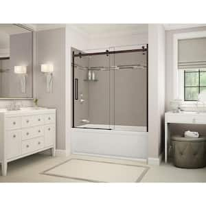 Utile Origin 30 in. x 59.8 in. x 81.4 in. Left Drain Alcove Bath and Shower Kit in Greige with Dark Bronze Door