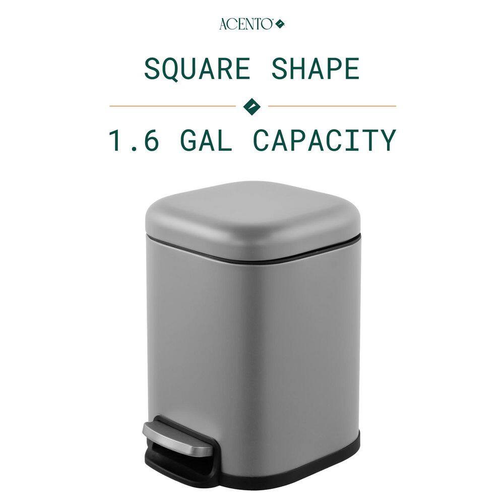 Matte Gray Stainless Steel Square Pedal Bathroom Trash Can
