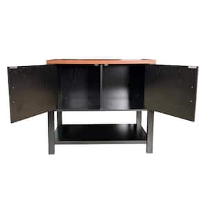 SignatureHome Teresa 36 in. L Walnut/Black Finish Rectangle Top Wood Console Table Cabinets