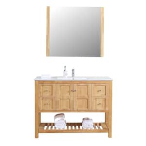 Manhattan 48 in. W x 18 in. D x 35 in. H Bath Vanity in Natural Wood with White Ceramic Basin and Mirror