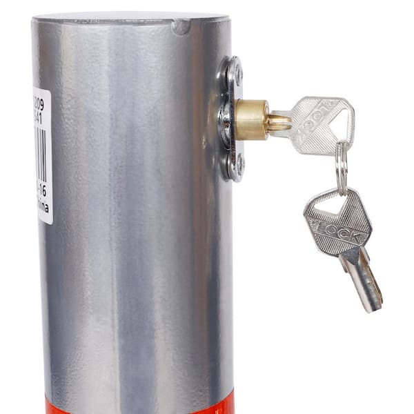 27.6 in. H Round Gray Steel Parking Bollard Posts with Lock for Entrance,Sidewalk,Bicycle Lane or Parking Lot